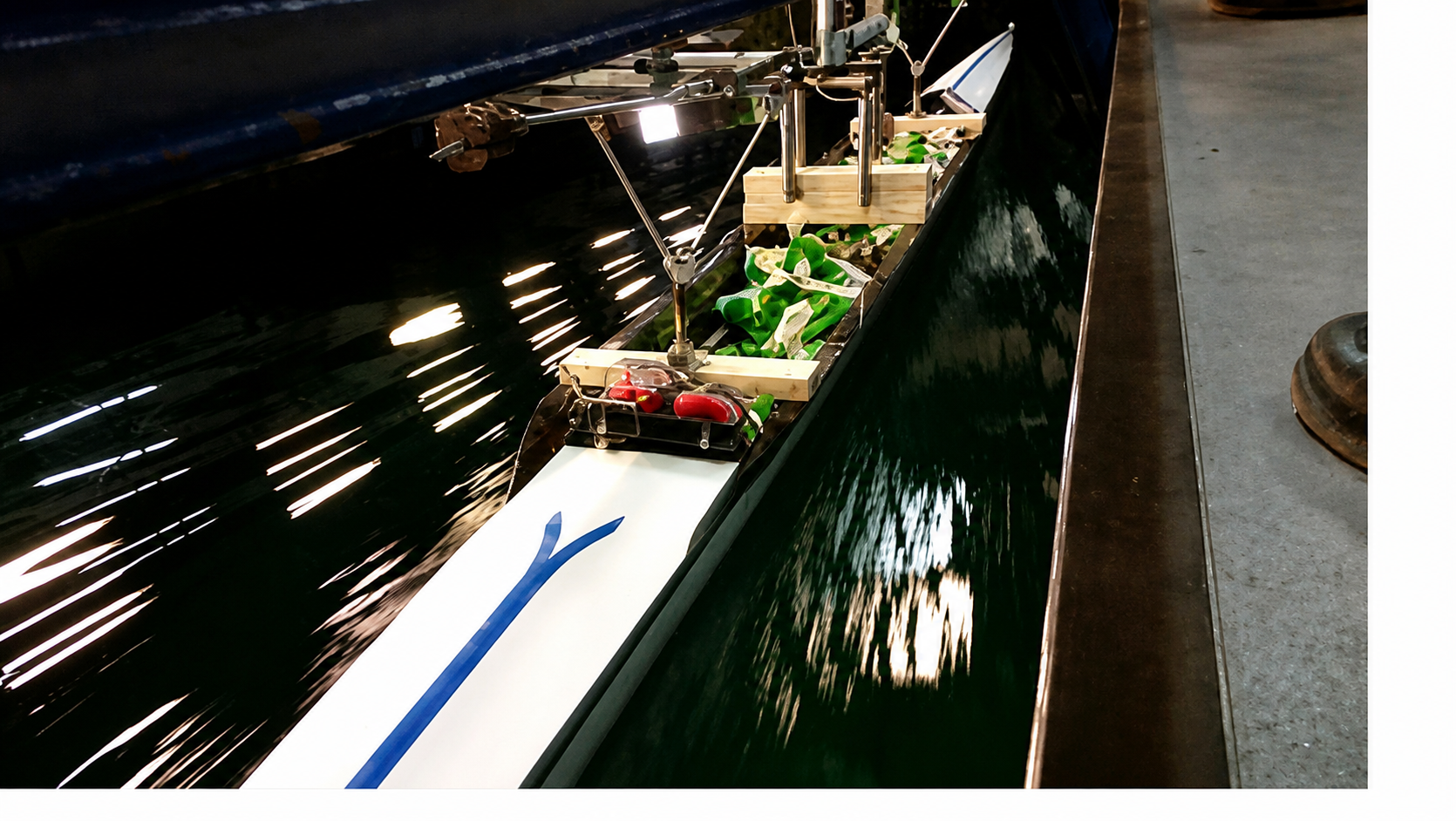 Towing test setup in the Marintek facility