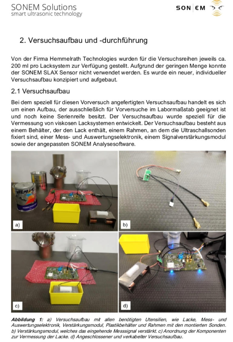 SONEM preliminary ultrasonic laboratory setup for viscous paint
