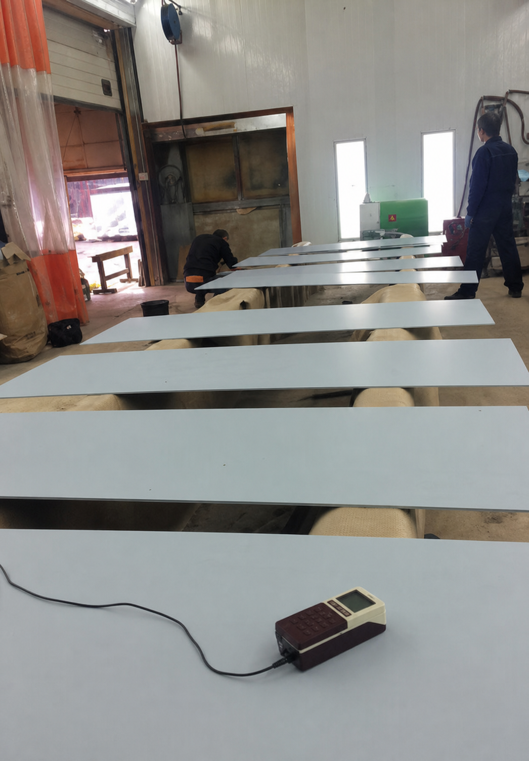 Flat coated test panels prepared for the flow channel